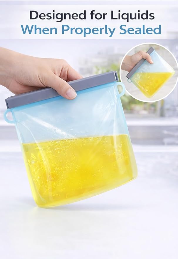 Reusable Silicone Food Storage Bags: Leak-Reistent Stand-up Pouches for Meal Prep, Sandwiches, Snacks, Baby Food, 3 Pack (500ml, 1000ml, 1500ml). BPA-Free, Freezer and Dishwasher Safe, Eco-Friendly