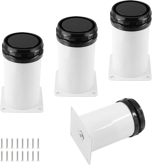 Set of 4 Stainless Steel Furniture Legs 3 Inch, Adjustable Round Cabinet Legs 2" Dia Kitchen Feet, Metal Replacement Legs for Cabinet Sofa Couch Shelves Table (White)