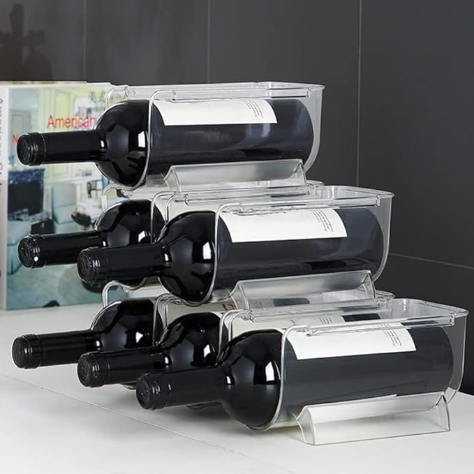 Heshebuy 4 Pack Bottle Rack, Fridge Organizer Bottle Rack, Stackable Wine Rack Plastic Bottle Holder (4)