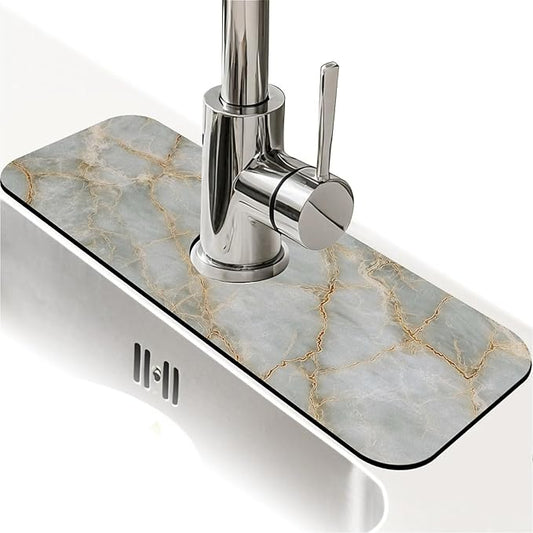 Kitchen Sink Splash Guard，Light gray marble Faucet Mat Sink Gadgets-Super Absorbent Fast Drying Mat Drip Catcher for Kitchen, Bathroom,Sink Mat, Dish Drying Mat, Bathroom(15" X 5.5" )