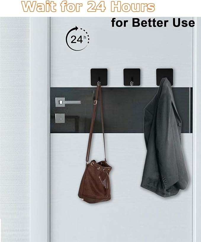 EDMILE Adhesive Towel Hooks for Bathrooms, 8 Piece Towel Hooks for Hanging Hat Robe Coat, Stick on Hooks for Kitchens, Strong Self-Adhesive No Damage Sticky Hook, Black