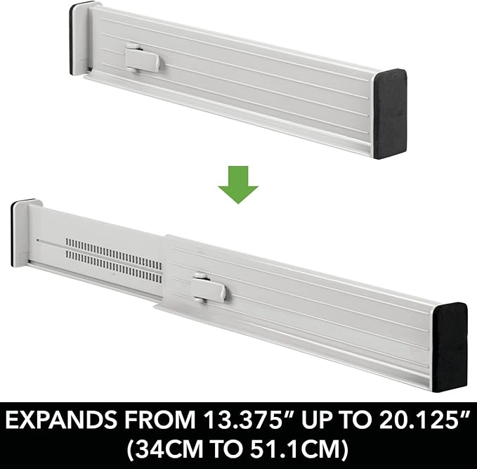 mDesign Expandable Dresser Drawer Divider with Foam Ends, Drawer Divider Locks in Place, Separators for Clothing and Accessories in Closet or Dresser Drawer, Ligne Collection, 4 Pack, Stone