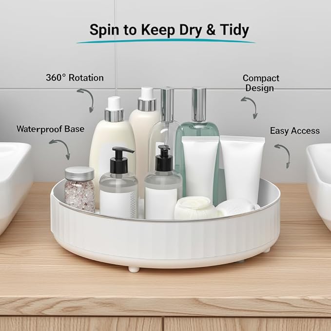 Single Tier Lazy Susan, 12 Inch Plastic Rotating Organizer Tray - Space Saving for Kitchen Cabinet, Refrigerator, Bathroom