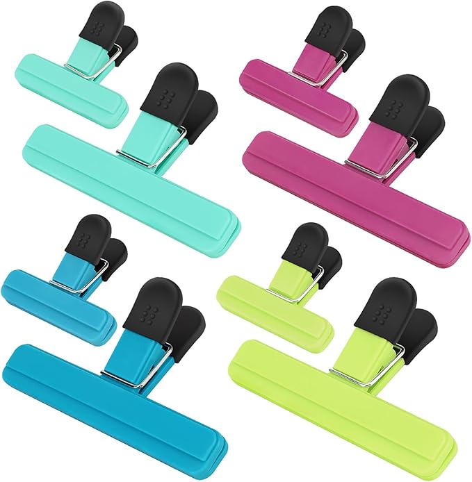 TACGEA Chip Clips, 8 Pack Food Clips, Upgrade Wide Open Bag Clips for Food Storage with Air Tight Seal Grip (4 x L, 4 x S)