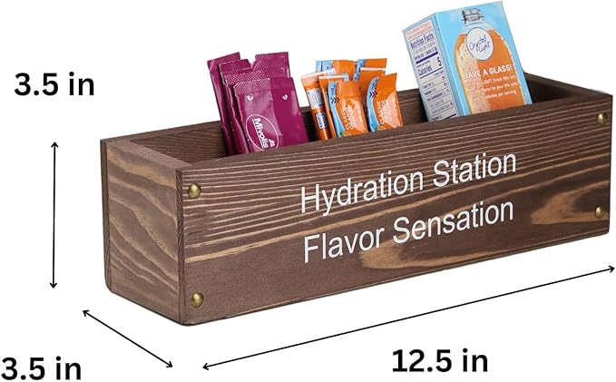 GoFika Water Packet Organizer | Drink Mix Holder | Hydration Station | 5 Slots Wood Caddy Brown
