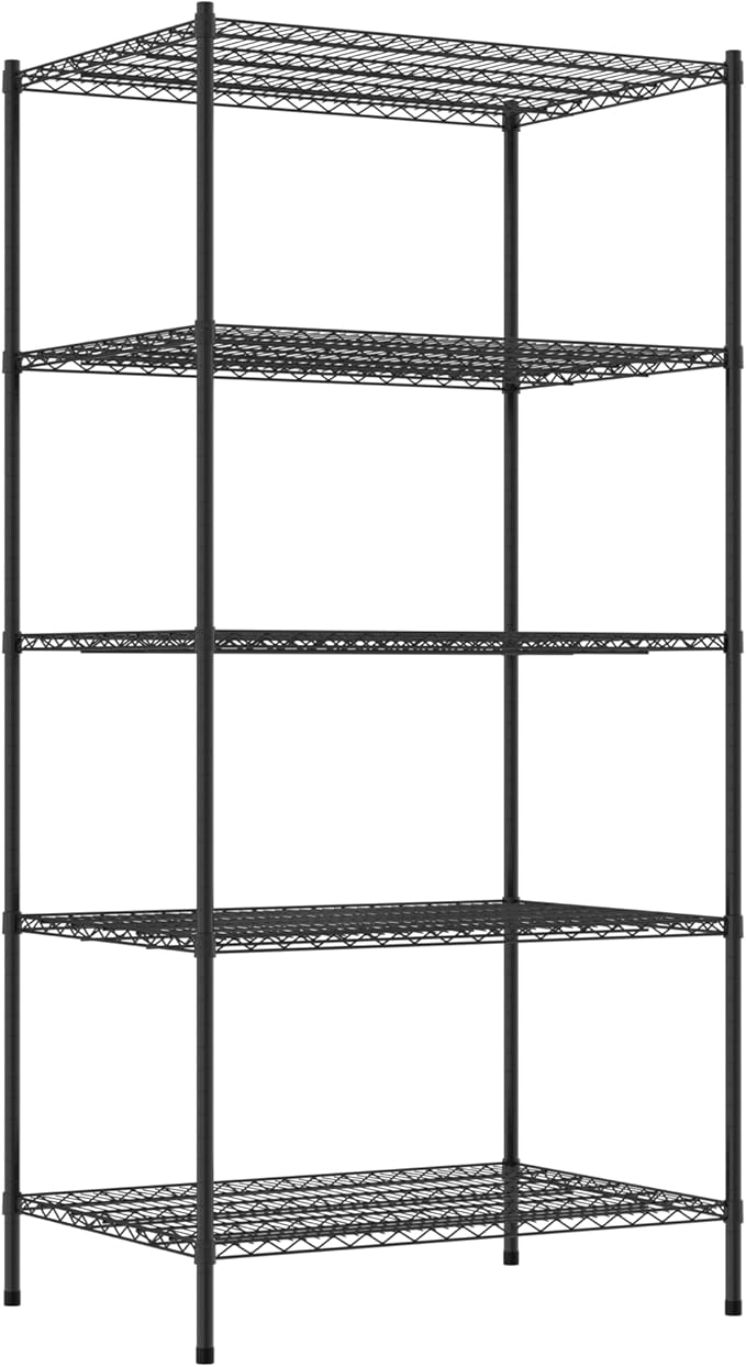 Commercial NSF Listed Black Epoxy Stationary Wire Shelving Kit 30" x 42" x 86", with 5 Shelves Perfect for Warehouse, Walk-in Refrigerator, Freezer, Grocery Store, Restaurant, Dishroom