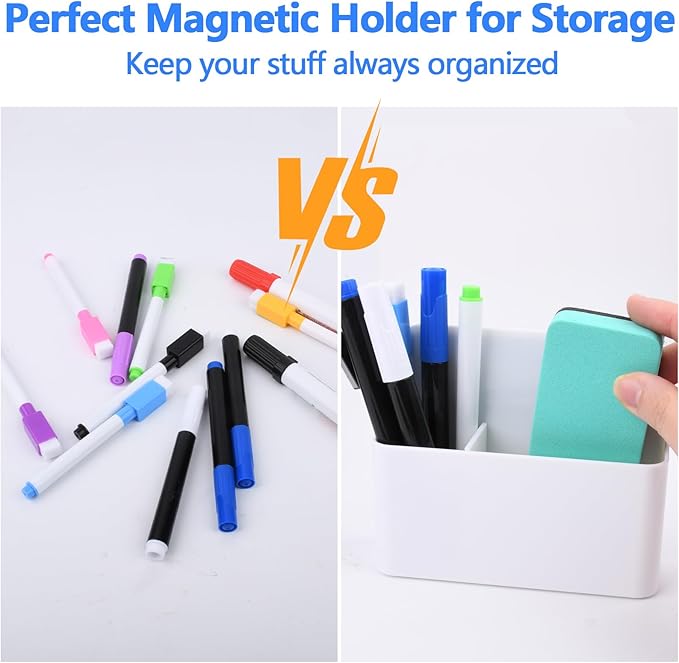 4Pack magnetic marker holder for fridge,Magnetic Dry Erase Marker Holder, Magnetic Marker Holder for Whiteboard, Magnetic Marker Pen Pencil Organizer for Whiteboards, Refrigerator(White)