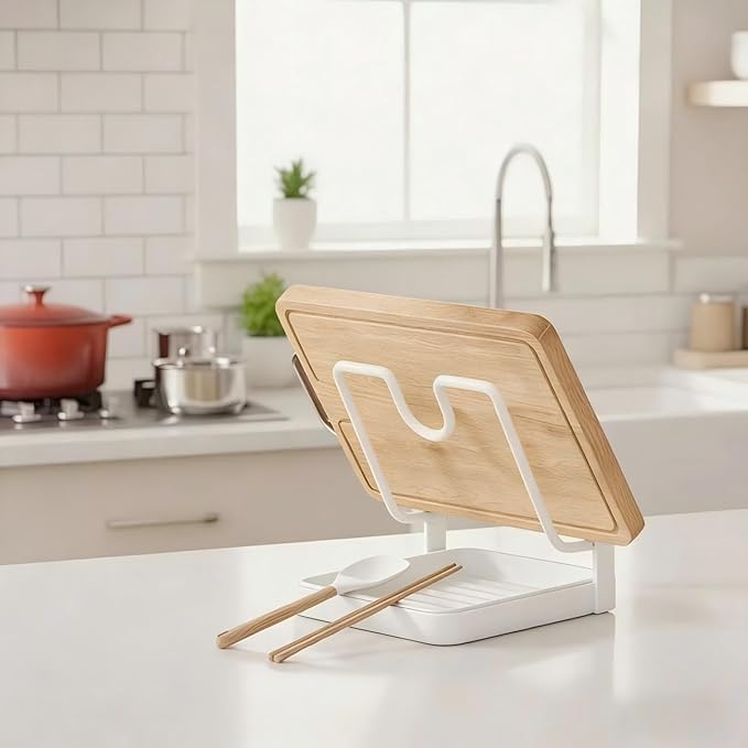 Pot Lid Organizer, Pot Lid Holder, Kitchen Pots Lids Storage Rack, Pots Cover Holder Rack, Pan Lids Holders While Cooking, For Various Lids and Utensils, With Removable Drip Tray (White-B)
