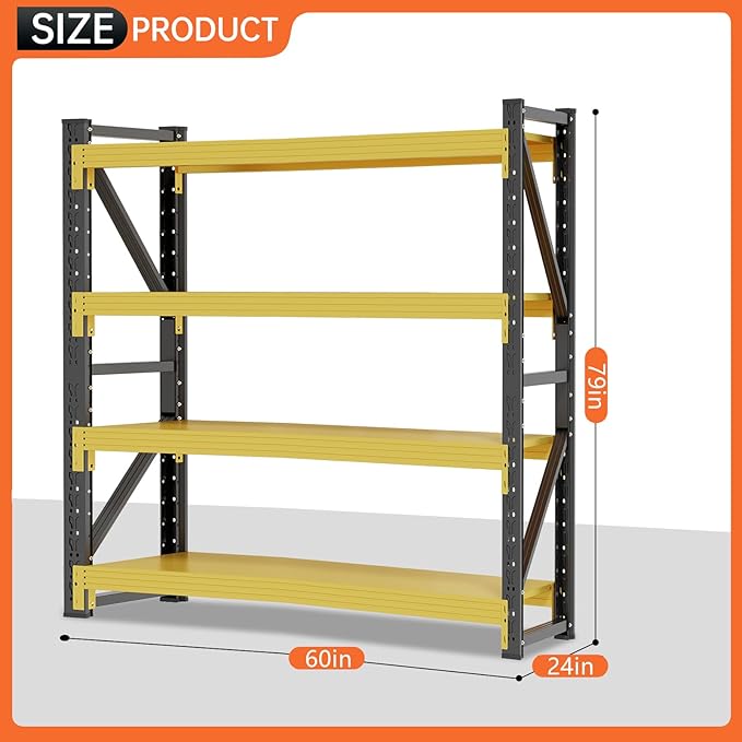 60" W Storage Shelves, 5000LBS Metal Garage Shelving Heavy Duty, 4 Tier Heavy Duty Shelving Unit, Garage Storage Shelves Rack, Industrial Shelving for Shop, Warehouse, Basement, 60" W x 24" D x 79" H