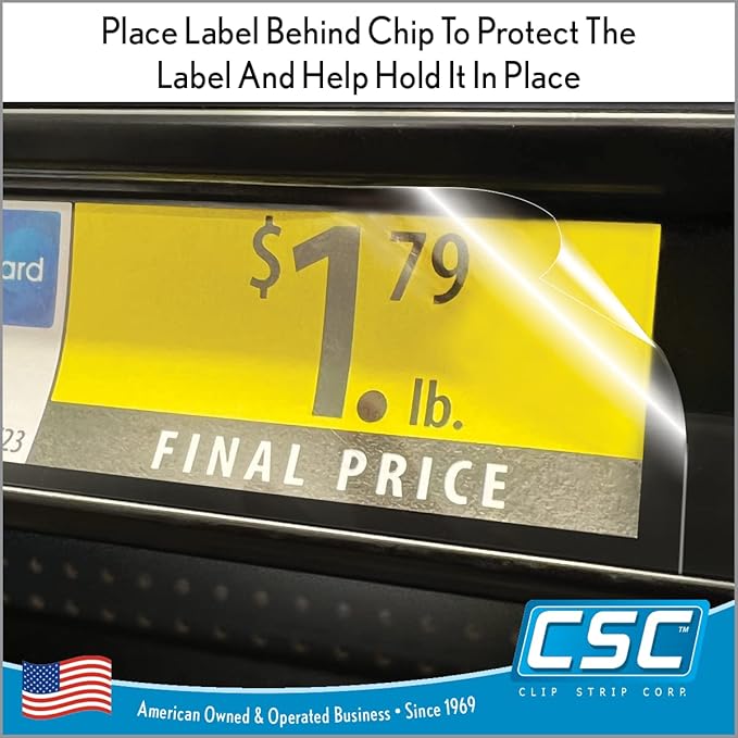 Clip Strip Corp. Price/Data Channel Label Holder Chips, Clear Plastic Tags, 2.25" L x 1.25" H, 7.5 Mil Thick, Gondola Shelf Edge, Reusable, Made for Point of Purchase Shelf Molding (500)