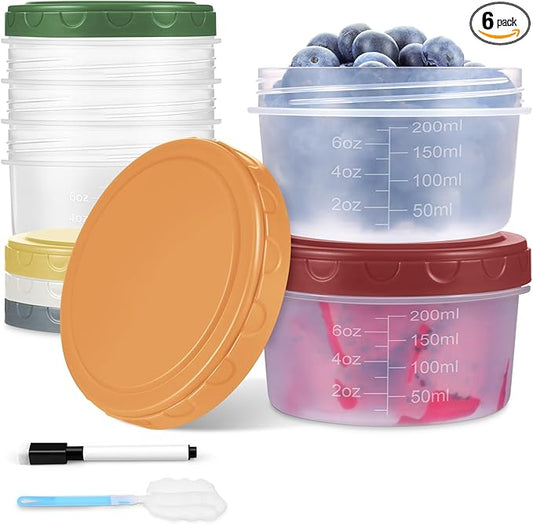 6pcs 10 oz Small Plastic Containers with Lids, Salad Dressing Container Reusable Small Food Storage Containers for Meal Prep, Leakproof, Microwave Dishwasher Freezer Safe, BPA-Free