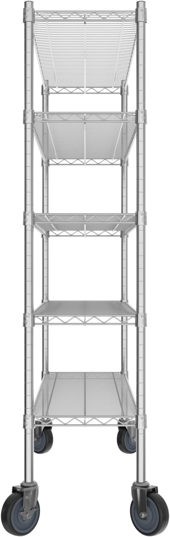 Commercial NSF Listed Chrome Mobile Wire Shelving Kit 14" x 48" x 60", with 5 Shelves Perfect for Warehouse, Walk-in Refrigerator, Freezer, Grocery Store, Restaurant, Dishroom