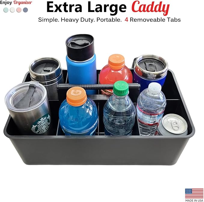 Enjoy Organizer - 5 Extra Large Portable Carry Caddy, Black, Carrier for Cleaning Supplies, Tools, All-Purpose Carry Caddy Made In USA