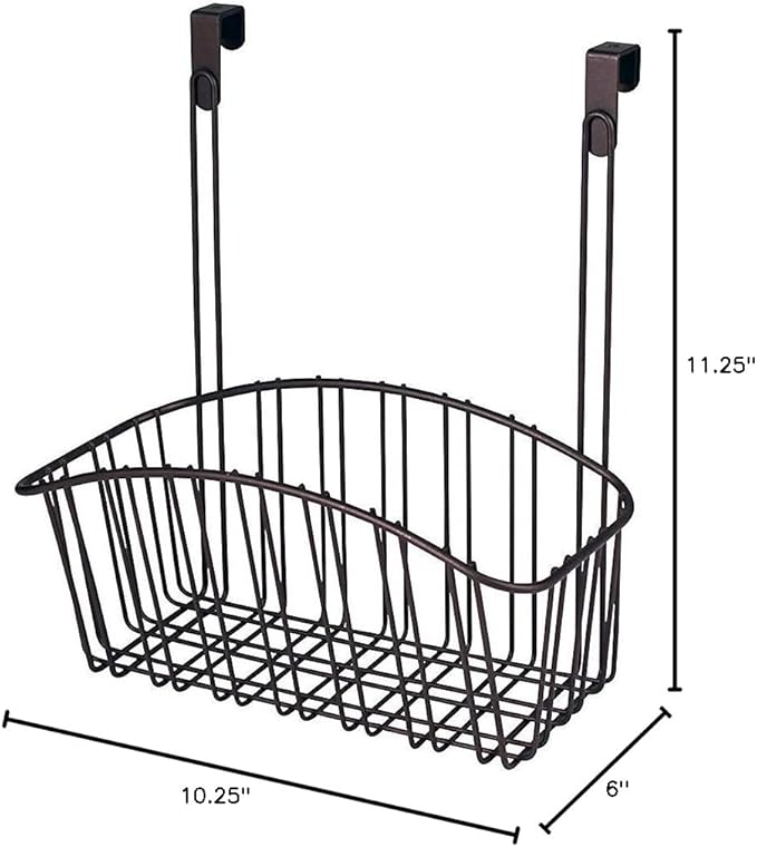 Spectrum Contempo Arched Over the Door Cabinet Organizer Storage Basket for Kitchen Bathroom Under Sink Storage, Fits Most Cabinet Doors Heavy Duty Steel Wire Hanging Basket Kitchen Organizer, Bronze