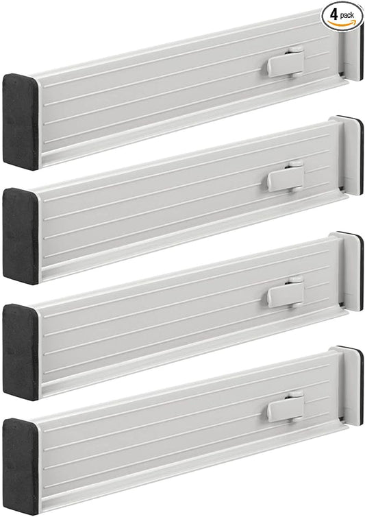 mDesign Expandable Dresser Drawer Divider with Foam Ends, Drawer Divider Locks in Place, Separators for Clothing and Accessories in Closet or Dresser Drawer, Ligne Collection, 4 Pack, Stone