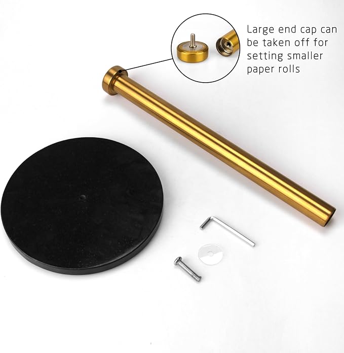Paper Towel Holder Countertop with 7" Weighted Black Marble Base - Modern Free Standing Paper Roll Holder, Brushed Gold Stainless Steel Stand Paper Towel Holder for Kitchen and Bathroom
