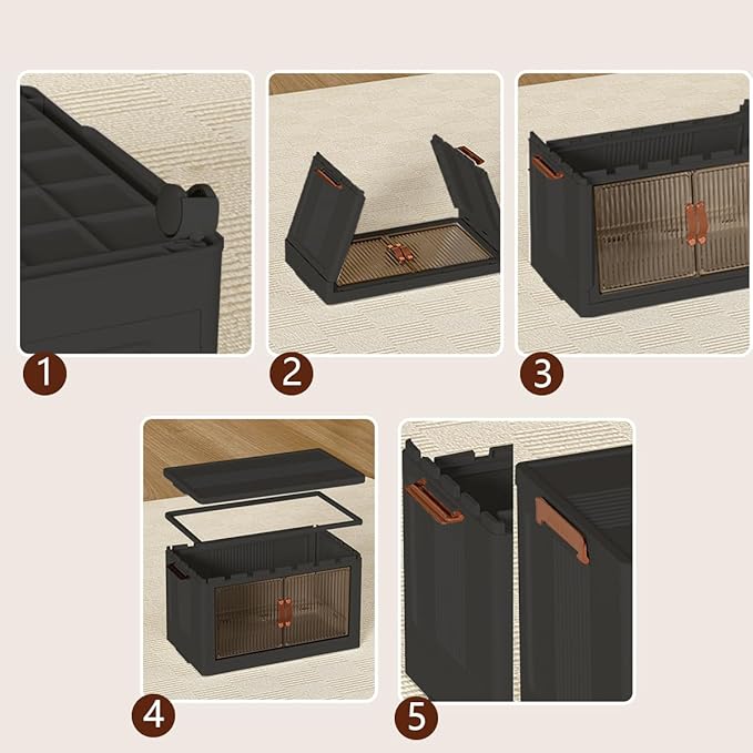 ONAIL Stackable Storage Bins with Lids and Wheels - Plastic Collapsible Closet Organizer and Storage Box with Drawers & Clear Door Foldable Cabinet Storage for Clothes, Dorm, Bedroom
