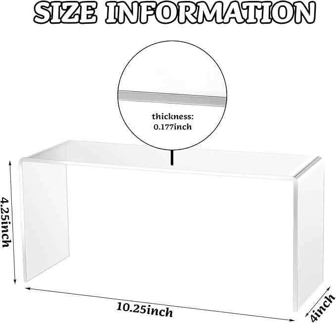 Soaoo 4 Pcs Large Clear Acrylic Riser for Display Acrylic Shelf Riser Jewelry Stand Retail Desktop Display Stand for Cupcake, Collectibles, Organize, Decor(10.25 x 4 x 4.25 Inches)