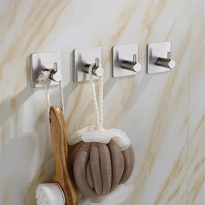 LICITE USA 4-Pack Adhesive Hooks – Heavy Duty Stainless Steel Stick-On Wall Hooks for Bathroom, Kitchen, Doors, and Cabinets – Waterproof, Rust-Resistant, No Drill Required (Black/Silver)