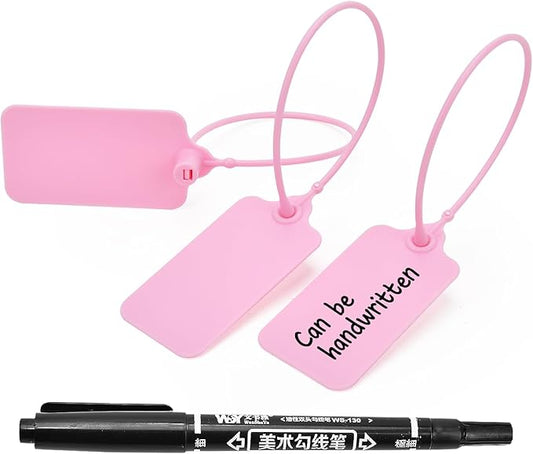 50pcs Luggage Tags Plastic Seals Shipping Label Logistics Sign Tie Bag Tag, Sealing Storage Multi Purpose Name ID Tag with Marker for Suitcases, Backpack, Schoolbag, Car Key (Pink)
