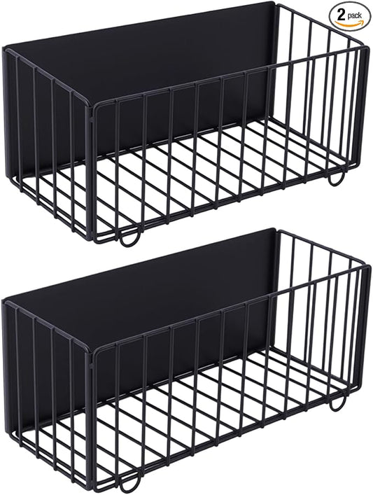 Folding Magnetic Basket, 2 Pack Magnetic Fridge Basket with Strong Magnet for Kitchen Office School Organization and Home Storage, 11.02"x4.33"x4.33"