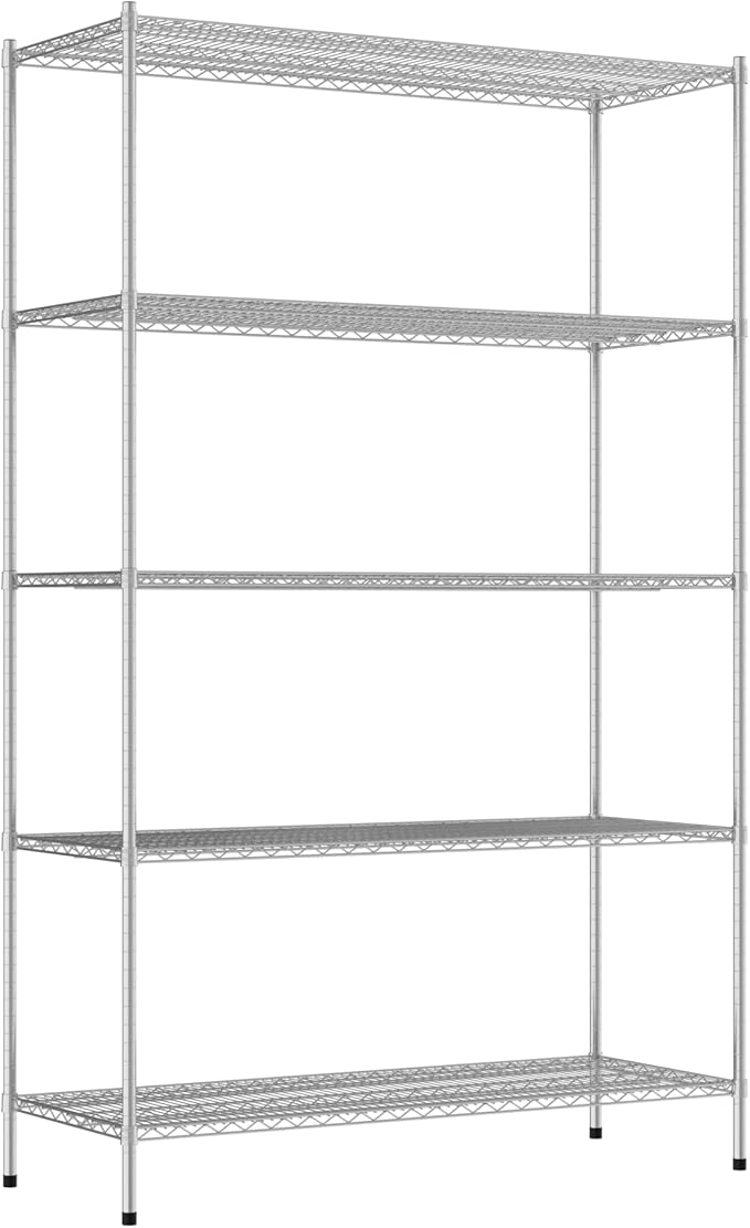 Commercial NSF Listed Chrome Stationary Wire Shelving Kit 24" x 60" x 96", with 5 Shelves Perfect for Warehouse, Walk-in Refrigerator, Freezer, Grocery Store, Restaurant, Dishroom