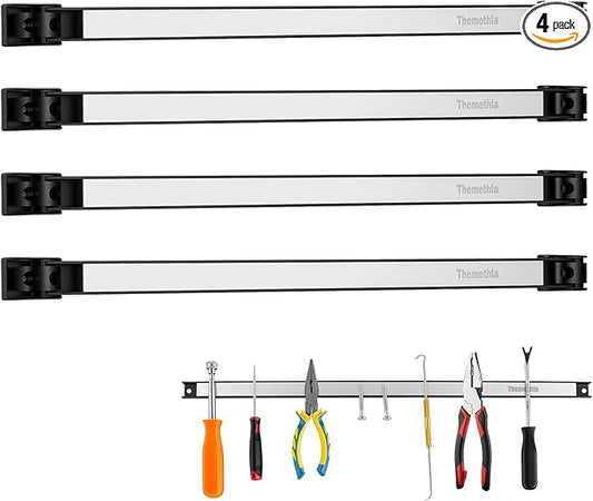 18" Magnetic Tool Holder Strip, 4 Pieces Silver Metal Tool Organizer Rack with Stainless Steel Surface, Magnet Bar for Garage Workshop, Easy To Install with Mounting Screws
