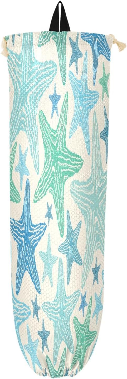 Pattern Of Starfish Plastic Bag Holder Kitchen Storage Accessories Grocery Bag Storage Durable Plastic Bag Organizer with Hanging Loop 2 Pack