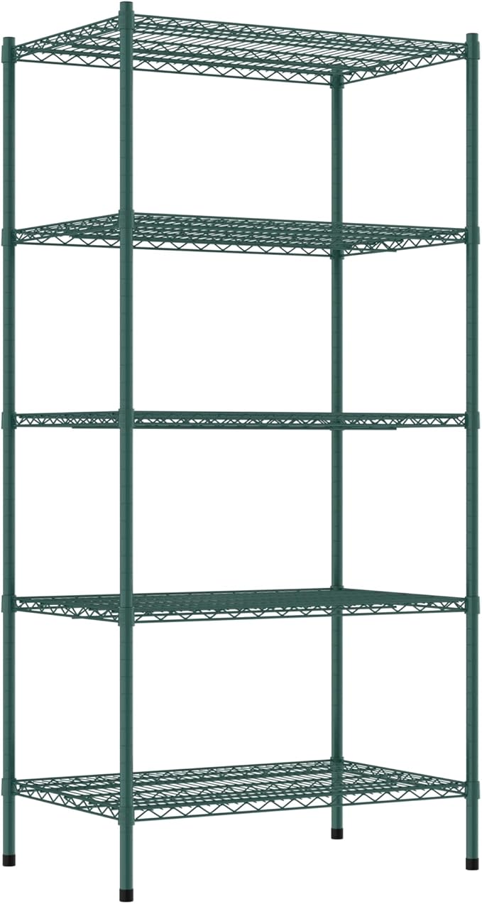Commercial NSF Listed Green Epoxy Stationary Wire Shelving Kit 24" x 36" x 74", with 5 Shelves Perfect for Warehouse, Walk-in Refrigerator, Freezer, Grocery Store, Restaurant, Dishroom