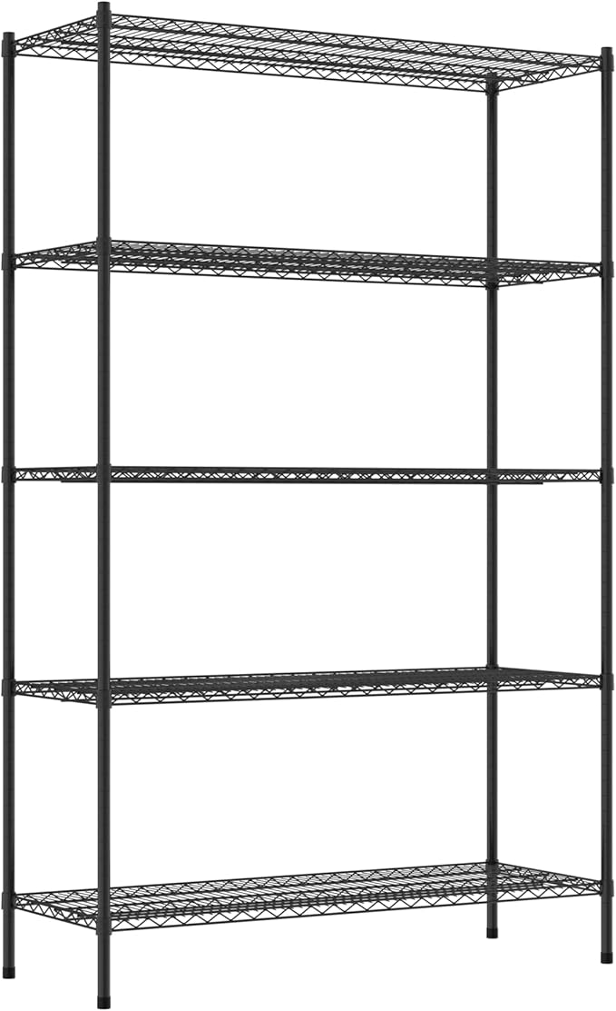 Commercial NSF Listed Black Epoxy Stationary Wire Shelving Kit 21" x 54" x 86", with 5 Shelves Perfect for Warehouse, Walk-in Refrigerator, Freezer, Grocery Store, Restaurant, Dishroom
