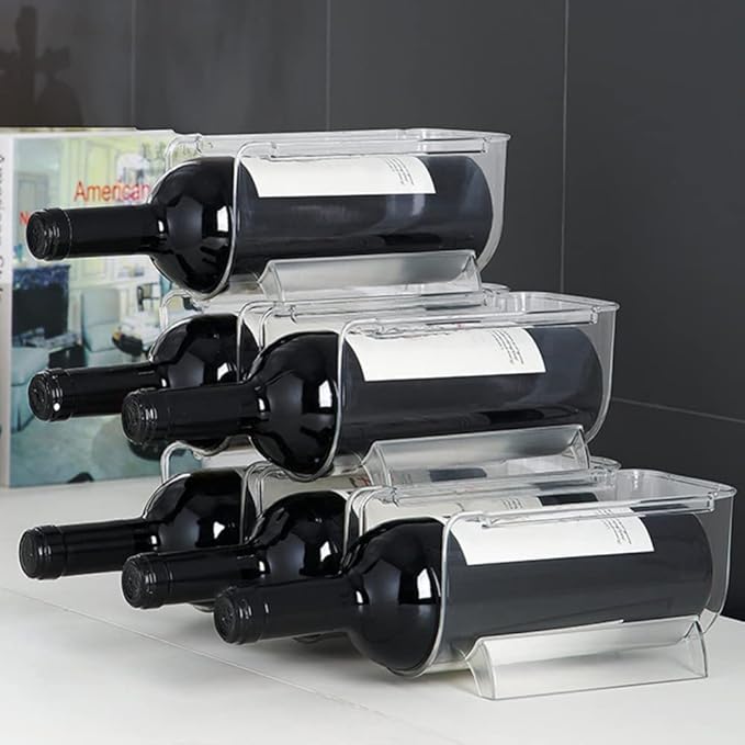 Heshebuy 2 Pack Bottle Rack, Fridge Organizer Bottle Rack, Stackable Wine Rack Plastic Bottle Holder (2)