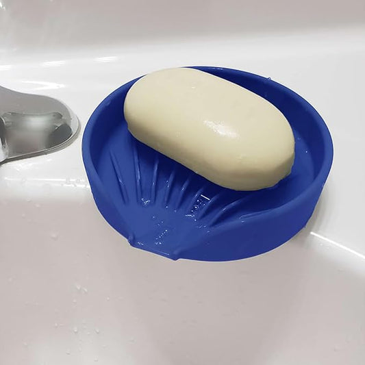 Self Draining Soap Dish, Silicone Soap Holder with Suction Cup and Drain Spout, Kitchen Bathroom Sink Organizer, Dish Soap Bar Tray Savers Sponge Holder, Perfect for Dispenser, Scrubber, Bottle, Cup