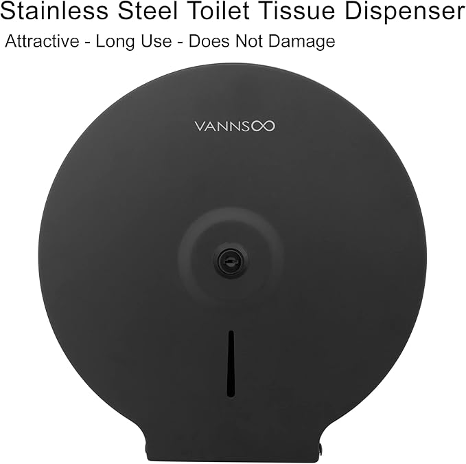 Commercial Jumbo Toilet Paper Dispenser, Wall Mount Stainless Steel 9 Inch Roll Toilet Paper Holder Bath Tissue Dispenser with Lock Key (Black)