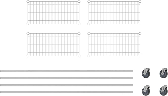 Commercial NSF Listed Chrome Mobile Wire Shelving Kit 14" x 30" x 80", with 4 Shelves Perfect for Warehouse, Walk-in Refrigerator, Freezer, Grocery Store, Restaurant, Dishroom