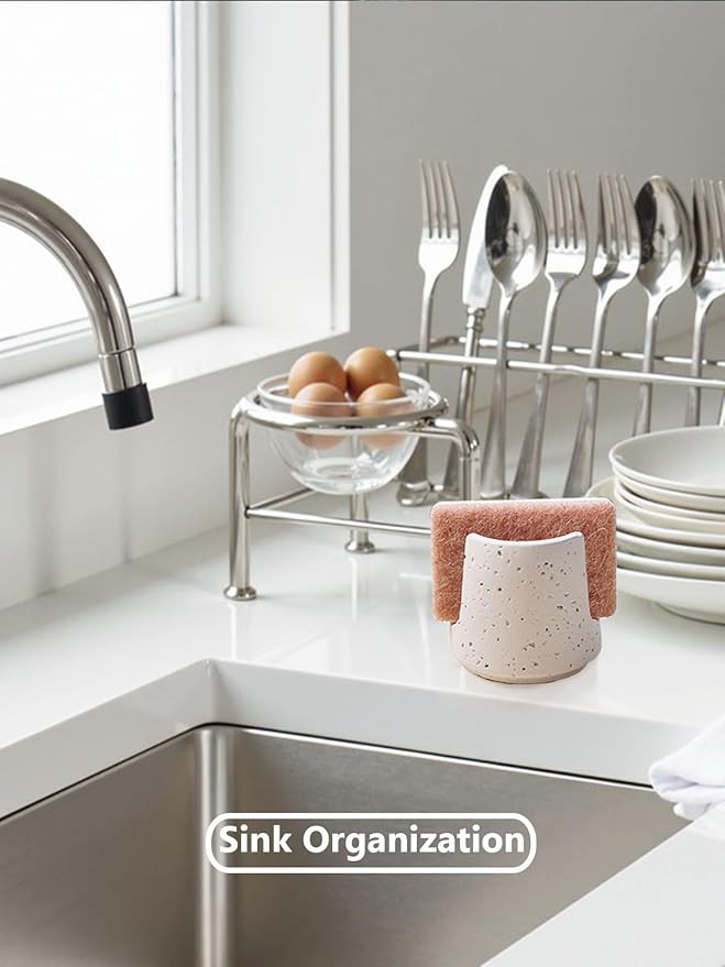Concrete Sponge Holder for Kitchen Sink Counter,Kitchen Dish Rack,Sponge Caddy for Sink Countertop Organizer and Elegant Decor,Waterproof/Heavy (Light Beige)