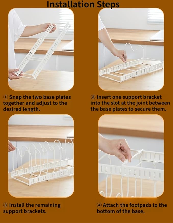 Expandable Under Cabinet Organizer Rack for Pots, Pans, Lids & Bakeware - Adjustable 10-Compartment Kitchen Storage Holder for Cabinet Door, Fits Cutting Boards, White, Expandable 11.81''-22.85''