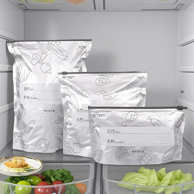 Reusable Aluminum Foil Sealable Storage Bags - aluminum foil Freezer Bags, reusable freezer food grade fresh keeping and meal prep,Suitable for Vegetable, Fruit, Meat, and More (Medium-10)