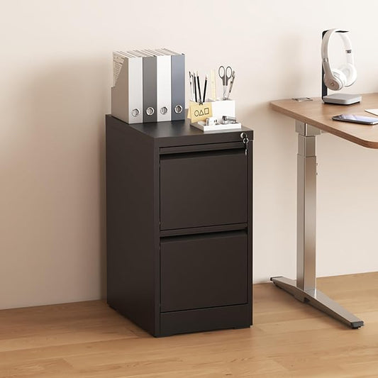 2 Drawer File Cabinet with Lock, Vertical Filing Cabinets for Home Office, Metal Storage Cabinets, Heavy Duty File Cabinet for Letter/Legal/A4/F4 Size Amsseble Required, Black