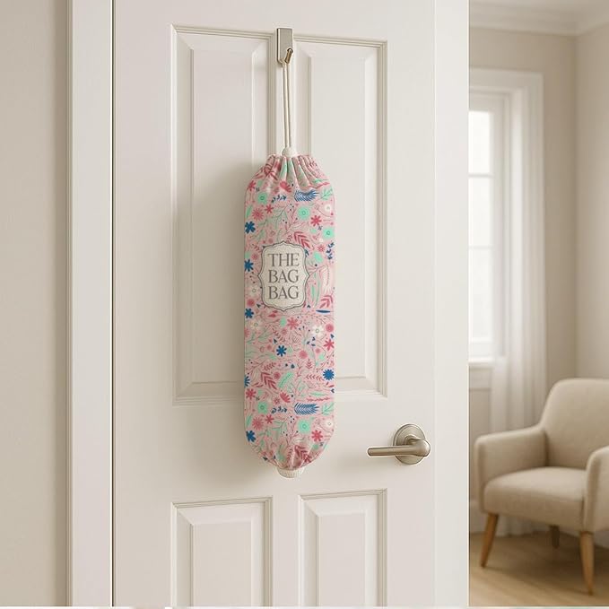 The Bag Bag Grocery Bags Holder, Rustic Flower Grocery Bags Holder Organizer For Shopping Sack, Reusable Hanging Trash Sack Dispenser, Gift for Female Family and Friends Mom