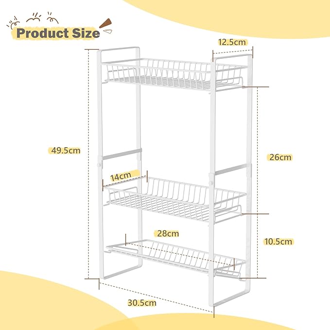 Spice Rack Countertop 3 Tier Narrow Slim Seasoning Storage Rack Metal Spice Shelf Stand Skincare Organiser for Bathroom Counter