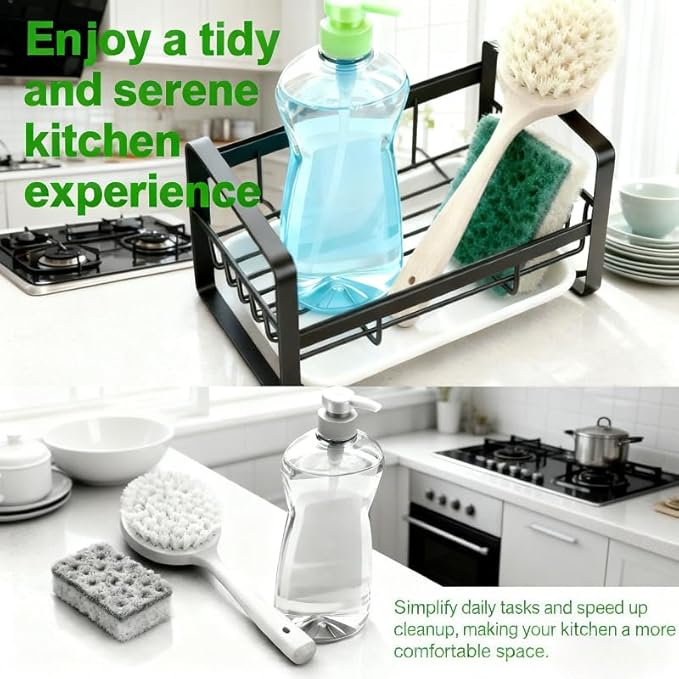 Dish Brush and Sponge Holder, Sink Caddy Organizer with Catch Water Tray, Stainless Steel Sinkware Organizer for Kitchen Countertop
