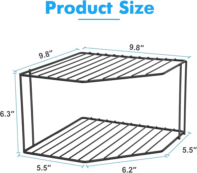 AKAZA 2Pcs 2-Tier Corner Stackable Organizer Shelf for Kitchen - Cabinet Storage Shelf Rack, Shelves，Kitchen Counter and Cabinet Shelf, Storage Rack Organizer (Black)