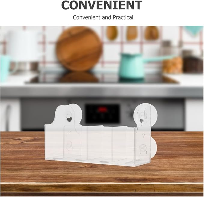 Cabilock Suction Cup Beverage Organizer Rack for Fridge Clear Acrylic Kitchen Storage with 4 Compartments Multipurpose Drink and Spice Bottle Holder 8.07X4.33X2.91 Inch