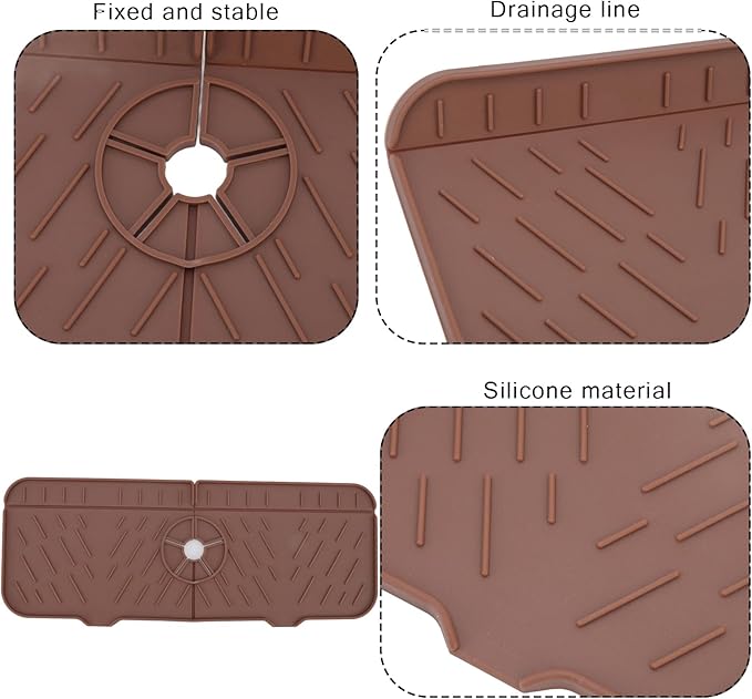 Kitchen Bathroom Silicon Sink Water Splash Guard Drying Gray Faucet Absorbent Mat Washable Reusable Used Sink Accessories in Bars,Kitchens, Bathrooms and Farmhouses. (Brown)