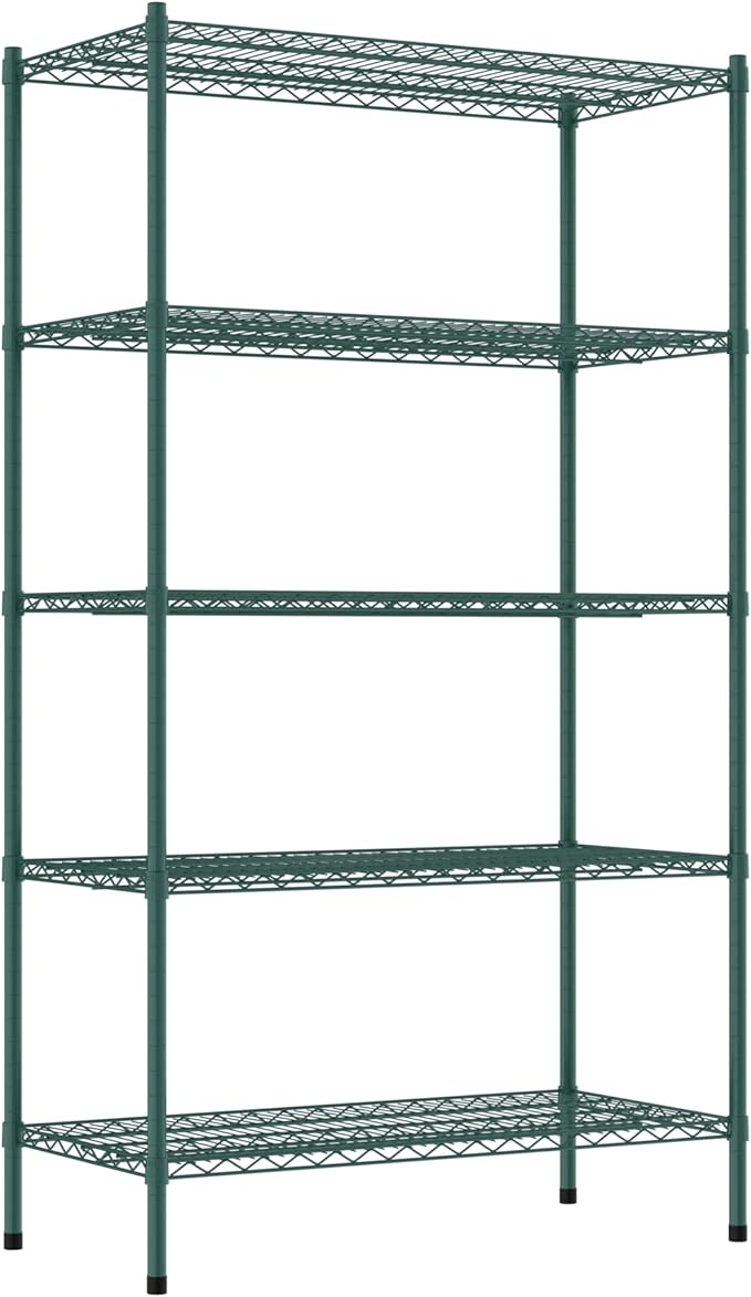 Commercial NSF Listed Green Epoxy Stationary Wire Shelving Kit 21" x 42" x 74", with 5 Shelves Perfect for Warehouse, Walk-in Refrigerator, Freezer, Grocery Store, Restaurant, Dishroom