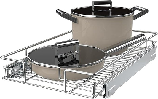 Pull Out Cabinet Organizer,14 * 21 Metal Slide Out Kitchen Cabinet Storage Shelf and Drawer Organizer NEED 15" W and 22" D Cabinet, Chrome Finish