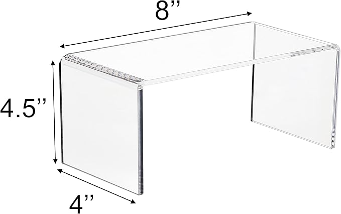 CLAY TONIC 2-Pack Large Clear 5mm Thick Acrylic Display Risers for Funko POP figures,Retail Display, Display Riser Shelf Showcase Fixtures for Jewelry (4, 8''x 4''x 4.5'')
