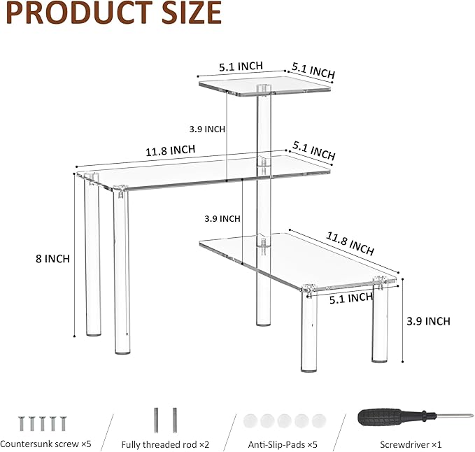 Clear Countertop Corner Organizer Shelf 11.8x11.8x12.4 Inch, 3 Tier Acrylic Bathroom Organizer Corner Shelf for Countertop, Space Saver, Moisture Proof