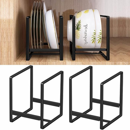 4PCS Plate Holders Organizer, Metal Dish Storage Dying Display Rack for Cabinet, Counter and Cupboard, Black, 4 Small