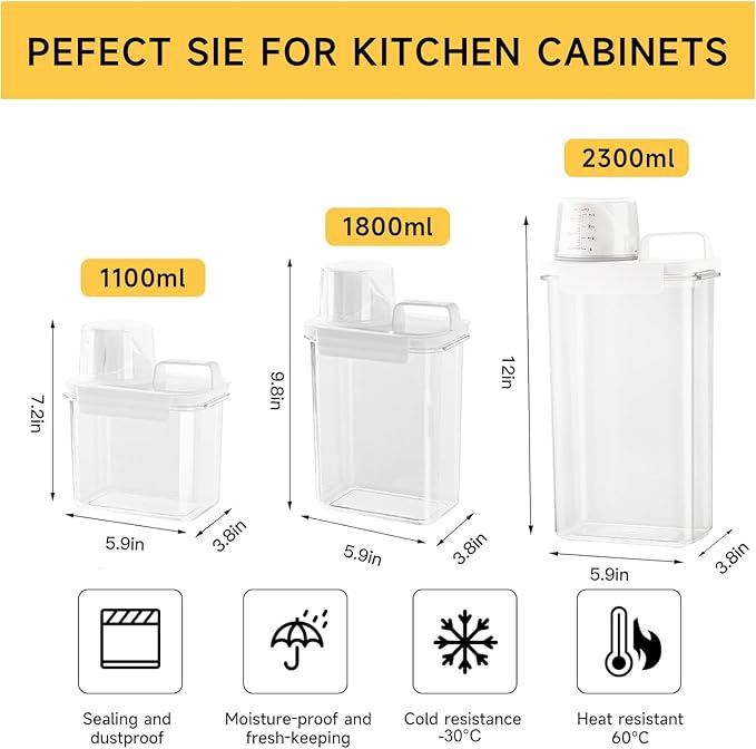 Cereal Container and Rice Storage Dispenser-Airtight Food Storage Organizers BPA-free Plastic Kitchen Pantry Storage Containers food-grade PET material Suitable for rice, grains